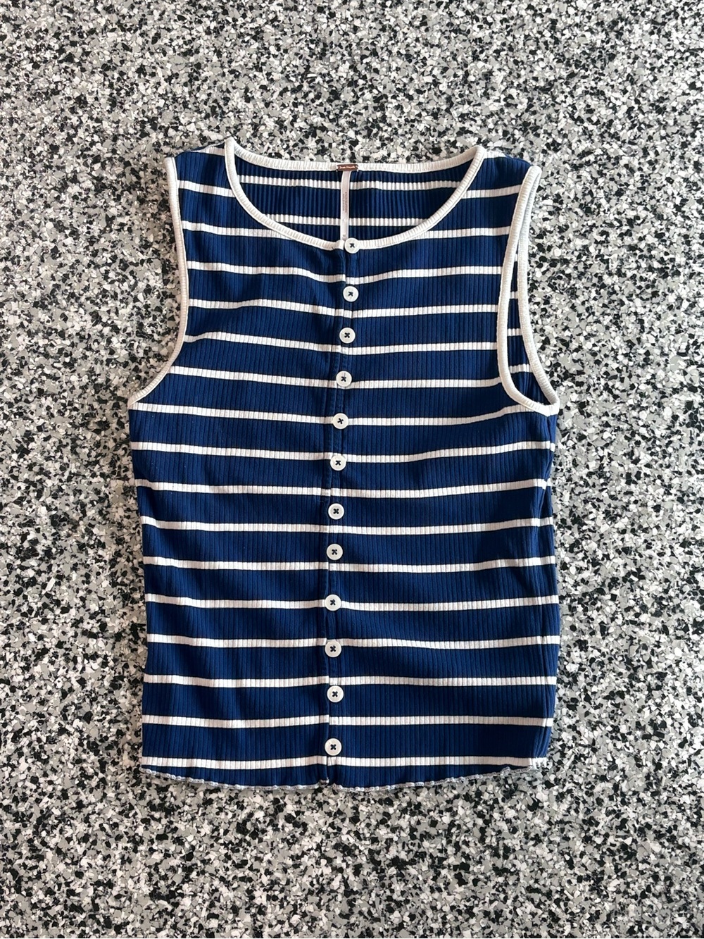 Free People Navy and White Striped Ribbed Button Tank